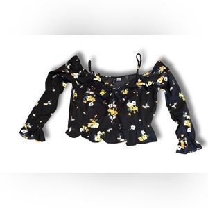 NWOT H& M Divided Off The Shoulder Strappy Black Floral Blouse (Size 10)